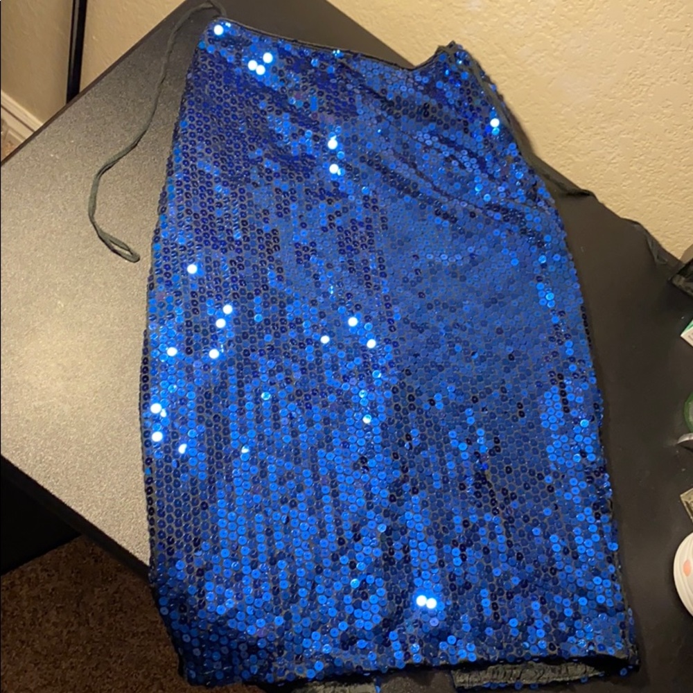 Blue Sequin Vintage Pencil Skirt - Picture 1 of 4
